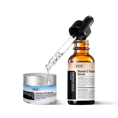 VGO Skin Care Set, with Snail Mucin 92 Moisturizer 1.76 Oz Vitamin C Face Serum 1.01 Oz, Daily Hydrating Firming Skincare Routine Kit for All Skin Type