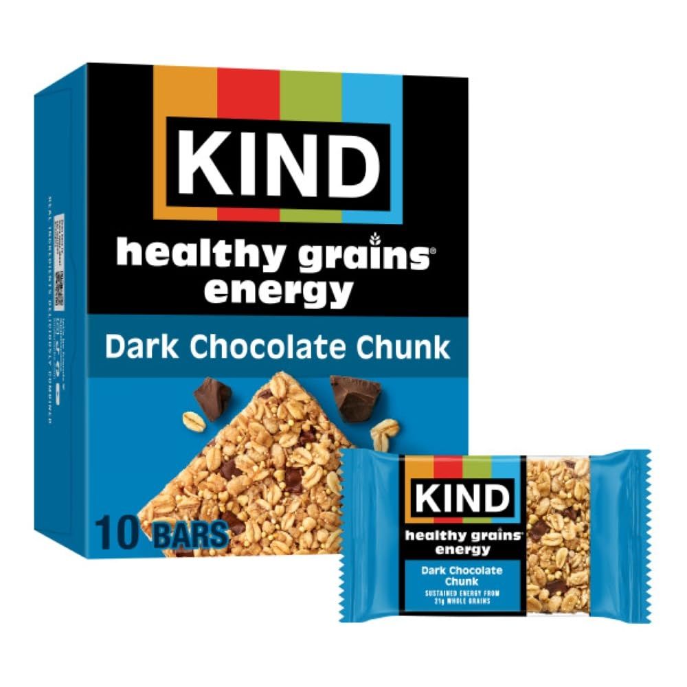 KIND Healthy Grains Energy Bars, Dark Chocolate Chunk, 21g Whole Grains, Made with Super Grains, Gluten Free Snacks, 10 Ct Value Pack, 14.1oz