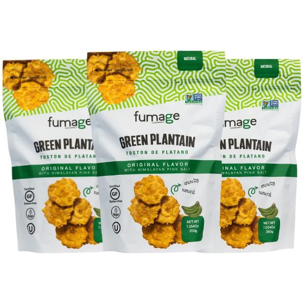 3-Pack of FUMAGE Green Plantain Chips: Seasoned with Himalayan Pink Salt. Certified, Vegan, Gluten-Free, Cholesterol-Free, Kosher, and Non-GMO Verified