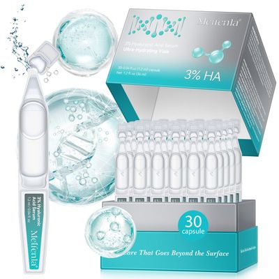 Hyaluronic Acid Serum for Face, 3 Hyaluronic Acid Serum Ultra-Hydrating Tube, Anti Aging Single-Use Vials Skincare for Dry Skin, Smoother Skin, Deep Moisturizing, Pre-Makeup Skincare - 1 Box of 30