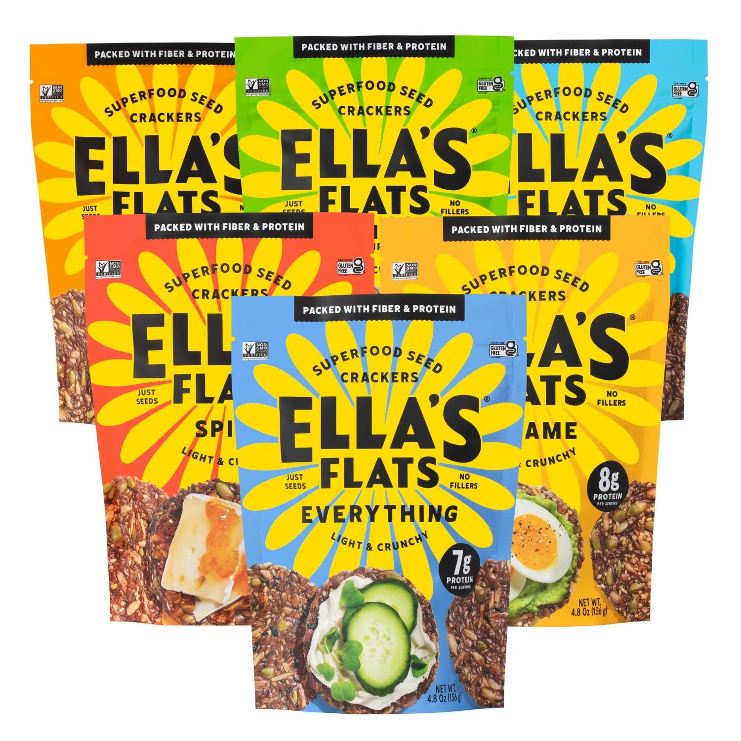 ELLA S FLATS All Seed Savory Crisps - Gluten Free, Sugar Free, High Fiber Chip, Low Carb Snack, Keto Cracker, Vegan, Paleo, Diet Friendly (VARIETY PACK, 6 Pack)