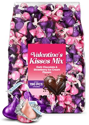 Hershey Kisses Valentine&#39;s Mix - 2 lb Bag (Approx. 190 Pieces) Dark Chocolate Strawberry Ice Cream Flavors, Festive Candy for Valentine s Day, Gift Bags, Candy Bowls, and Party Favors