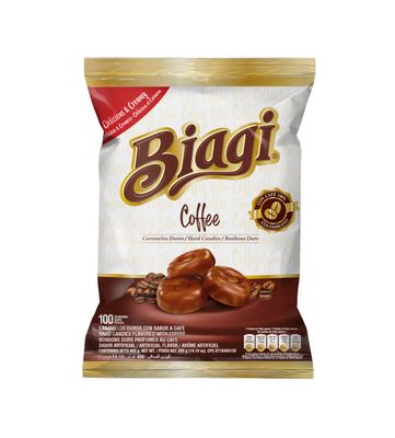Biagi Coffee Candy, Hard Cubed Shaped Candy, Original Coffee Flavor, Coffee Candy Individually Wrapped, 100 Count (pack of 1), Real Coffee Extract, Coffee Flavored Hard Candy