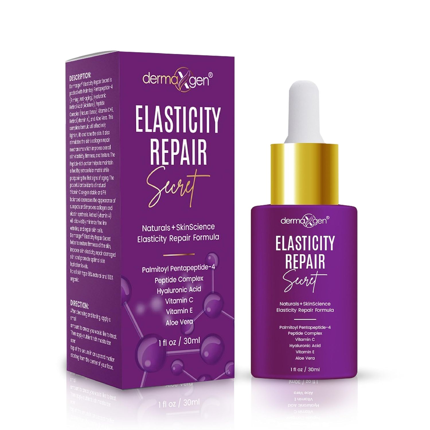 DERMAXGEN Elasticity Repair Serum, MATRIXYL 3000 - PURE ORGANIC Powerful Triple Combination SerumAnti-Aging, Facial AGED Wrinkles Serum (1 FL OZ)