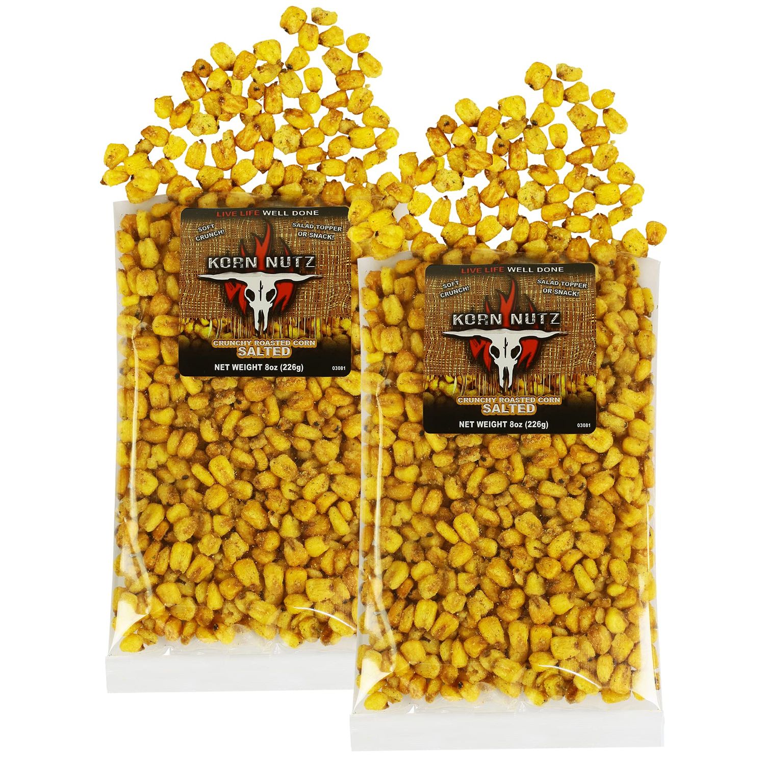 Salted Crunchy Corn Kernels Soft Crunch Toasted Corn Runnin Wild Foods 1-pound total (Box of 2 bags, 8oz each), Korn Nutz