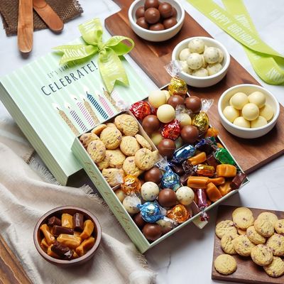 Happy Birthday Chocolate Gift Basket Filled with Chocolates Sweets Perfect for Women Men Mom Dad Friends Celebrate Their Birthday with a Decorative Reusable Gift Box - Make their Birthday special