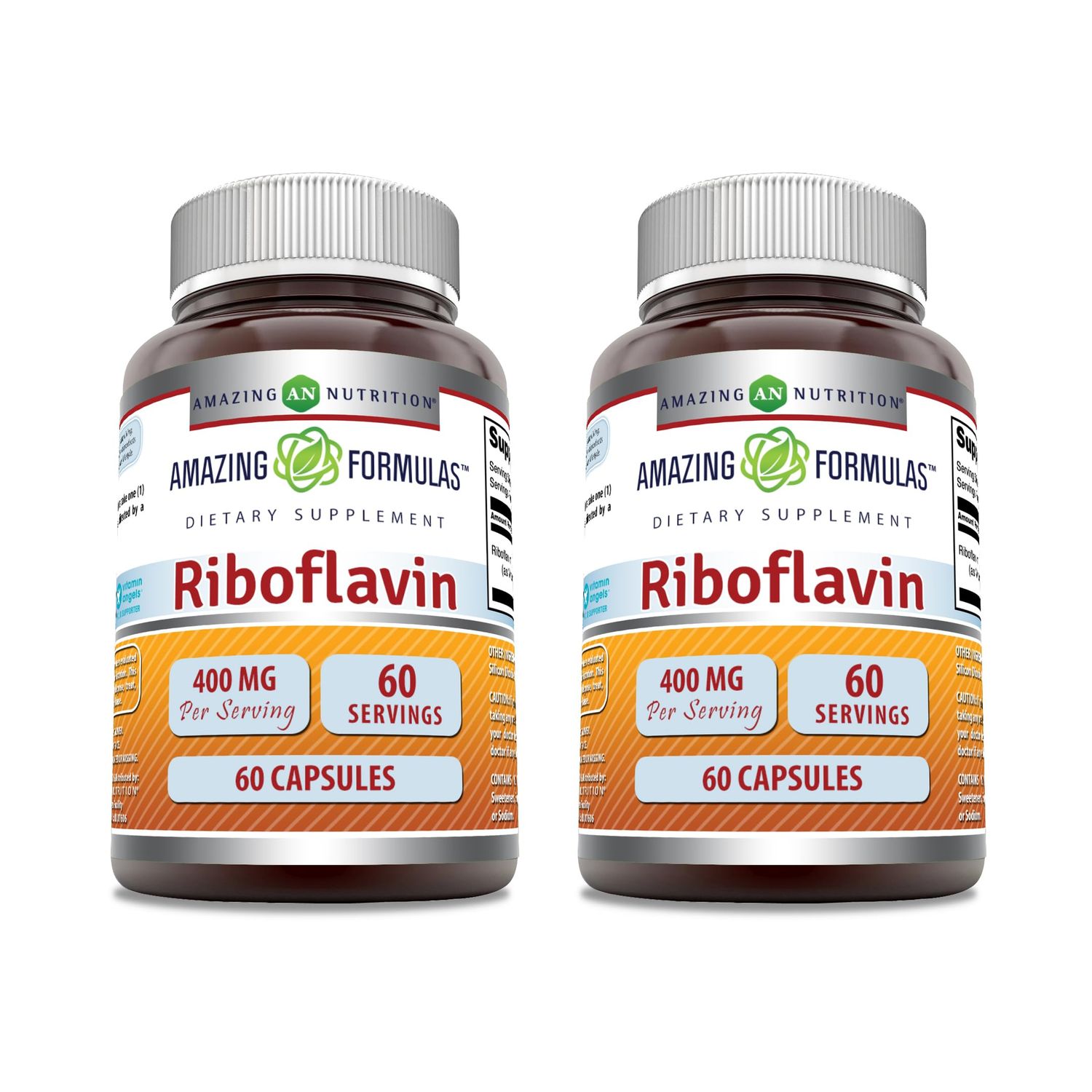 Amazing Formulas Riboflavin 400 mg Capsules Vitamin B2 Supplement Non-GMO Gluten Free Made in USA (2 Pack 60 Count)