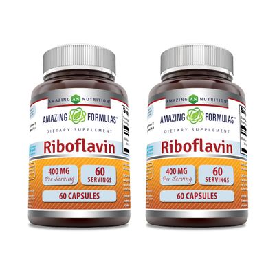 Amazing Formulas Riboflavin 400 mg Capsules Vitamin B2 Supplement Non-GMO Gluten Free Made in USA (2 Pack 60 Count)