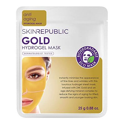 Skin Republic Gold Hydrogel Face Mask. Clinically Proven To Reduce Wrinkles by 13 After One Use. Made In Korea.