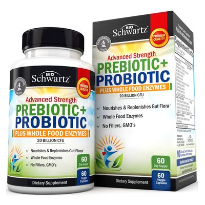 Prebiotics and Probiotic with Whole Food Enzymes for Adults Women Men - Probiotics Lactobacillus Acidophilus - Digestive Health Capsules Shelf Stable Supplement - Non-GMO Gluten Dairy Free -60ct