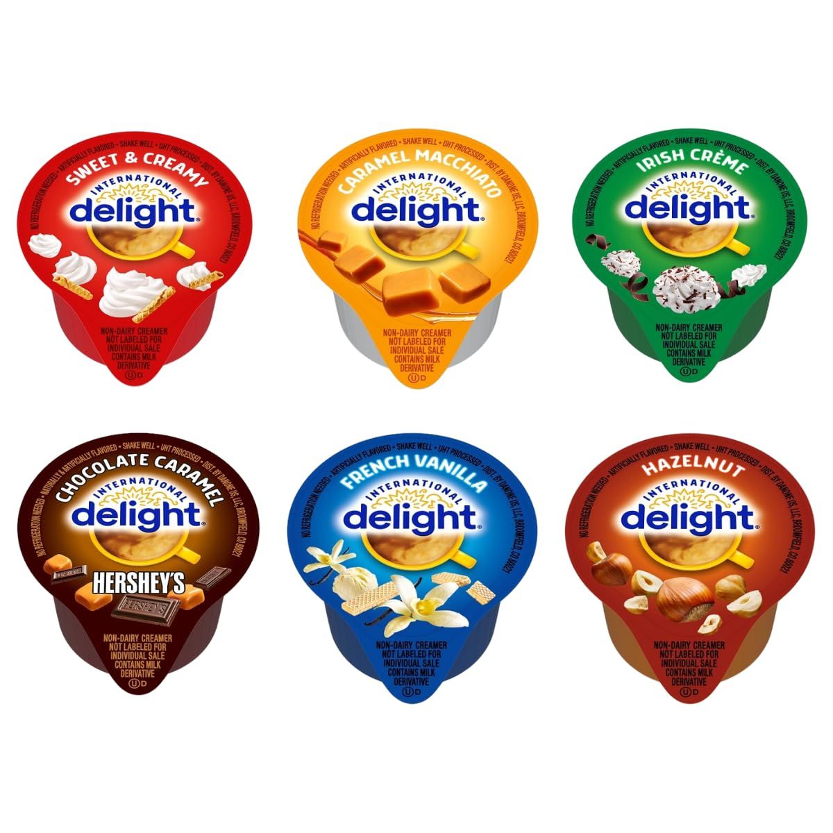 Coffee Creamer Single Serve Variety Pack, (48ct 6 Different Flavor) French Vanilla, Irish Cream, Caramel Macchiato, Sweet Cream, Chocolate Caramel, Hazelnut (Box of 48)