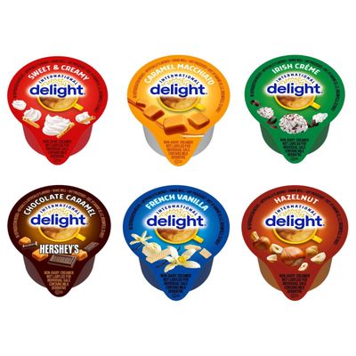 Coffee Creamer Single Serve Variety Pack, (48ct 6 Different Flavor) French Vanilla, Irish Cream, Caramel Macchiato, Sweet Cream, Chocolate Caramel, Hazelnut (Box of 48)