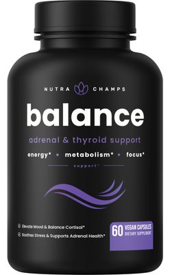 NutraChamps Thyroid Support Adrenal Support Supplement 2-in-1 Formula with Iodine Ashwagandha for Energy, Metabolism, Focus, Adrenal Fatigue Stress Relief, Cortisol Balance for Women Men