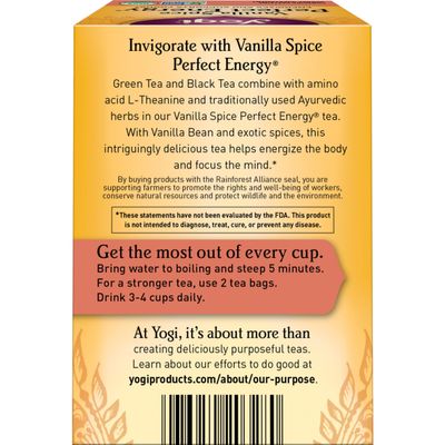 Yogi Tea Vanilla Spice Perfect Energy Tea - 16 Tea Bags per Pack (6 Packs) - Organic Vanilla Energy Tea - Focus Tea - Includes Green Tea, Black Tea, Ashwagandha, L-Theanine More
