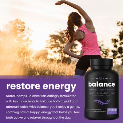 NutraChamps Thyroid Support Adrenal Support Supplement 2-in-1 Formula with Iodine Ashwagandha for Energy, Metabolism, Focus, Adrenal Fatigue Stress Relief, Cortisol Balance for Women Men