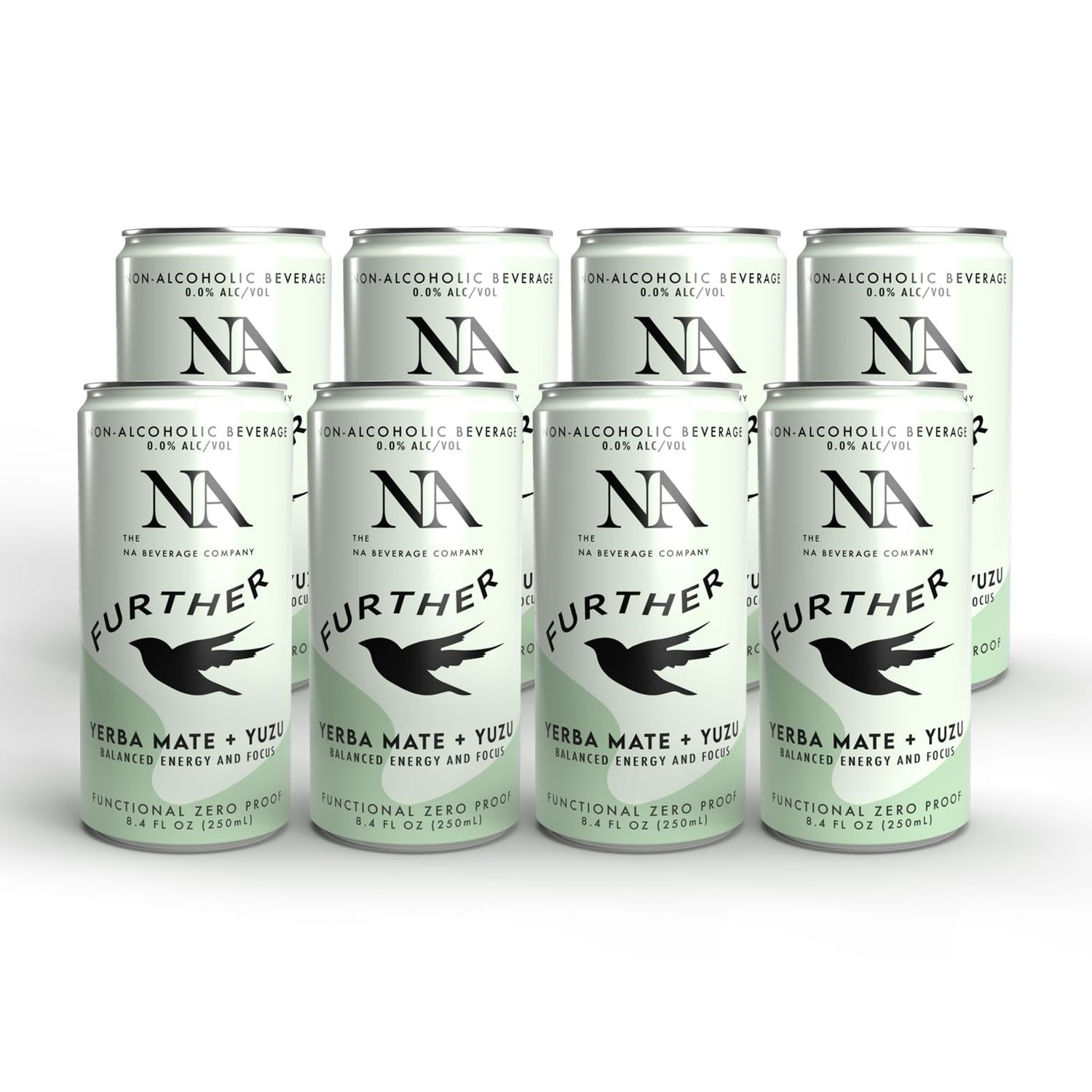 NA Functional Beverage, Lightly Sparkling Adaptogen Seltzer, Ashwagandha Lion&#39;s Mane Mushroom, Non-GMO, Low Calorie Low Sugar, Yerba Mate Yuzu, 8.4oz (8 Pack)