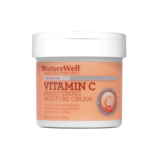 NATURE WELL Clinical Vitamin C Brightening Moisture Cream for Face Body, Anti-Aging Skincare, Firming, Nourishing Hydration, Reduces Discoloration, Improves Overall Tone Texture, 10 Oz