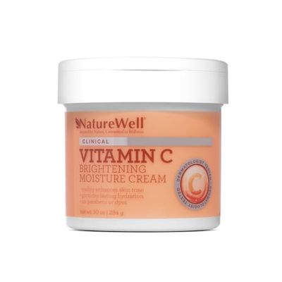 NATURE WELL Clinical Vitamin C Brightening Moisture Cream for Face Body, Anti-Aging Skincare, Firming, Nourishing Hydration, Reduces Discoloration, Improves Overall Tone Texture, 10 Oz