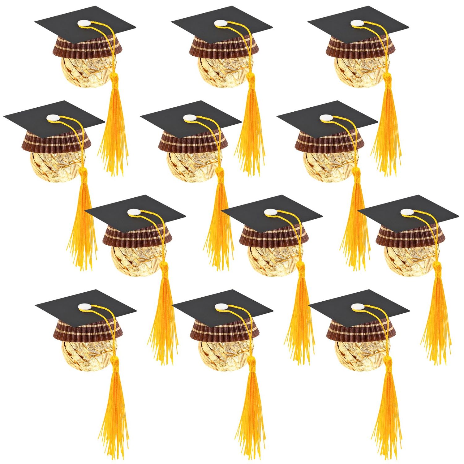 Graduation Cap Chocolate Decorations, 200pcs Cupcake Toppers 2025 Graduation Party Set for Chocolates Candies Mini Cap Decor with Tassel (black)
