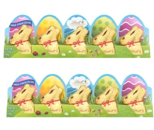 Lindt Mini Gold Bunnies - Milk Chocolate Bunnies - Pack of 2-10 Total Bunnies - Smiling Sweets - Gold Foil Wrapped Bunnies - Great for Easter Baskets and For Sharing with Loved Ones