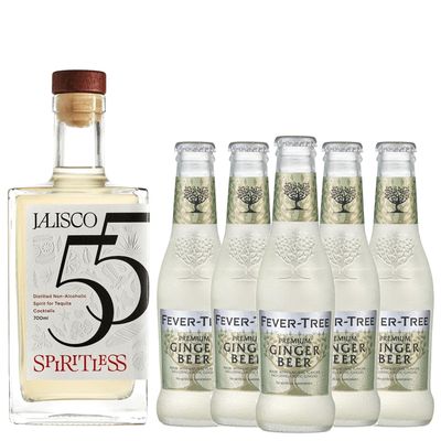 Spiritless Jalisco 55 Distilled Non-Alcoholic Tequila Bundle with Fever Tree Ginger Beer - Mexican Mule - Premium Zero-Proof Liquor Spirits for a Refreshing Experience 5 PACK