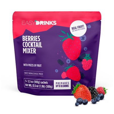 Easy Drinks Pack of 5 Berries Classic Cocktail Mixer - Non-Alcoholic, Not Syrup, Not Powder Drink Mix - Made with Real Fruit in Pieces - Prepares up to 10 Cocktails or Mocktails - 5x 3.5oz