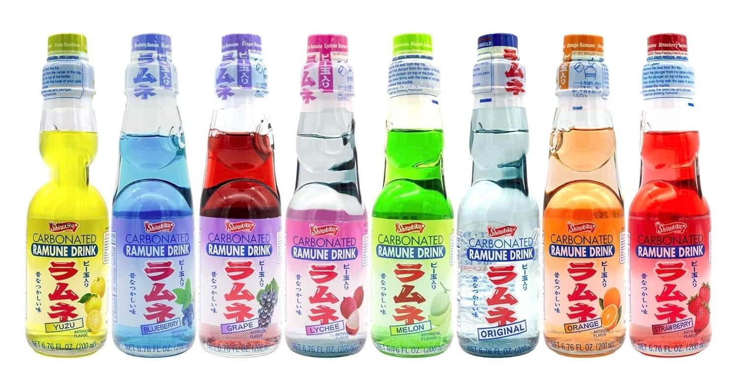 Ramune Japanese Soda, Variety Pack - 8 Flavors in Sprout Talk&#39;s Box