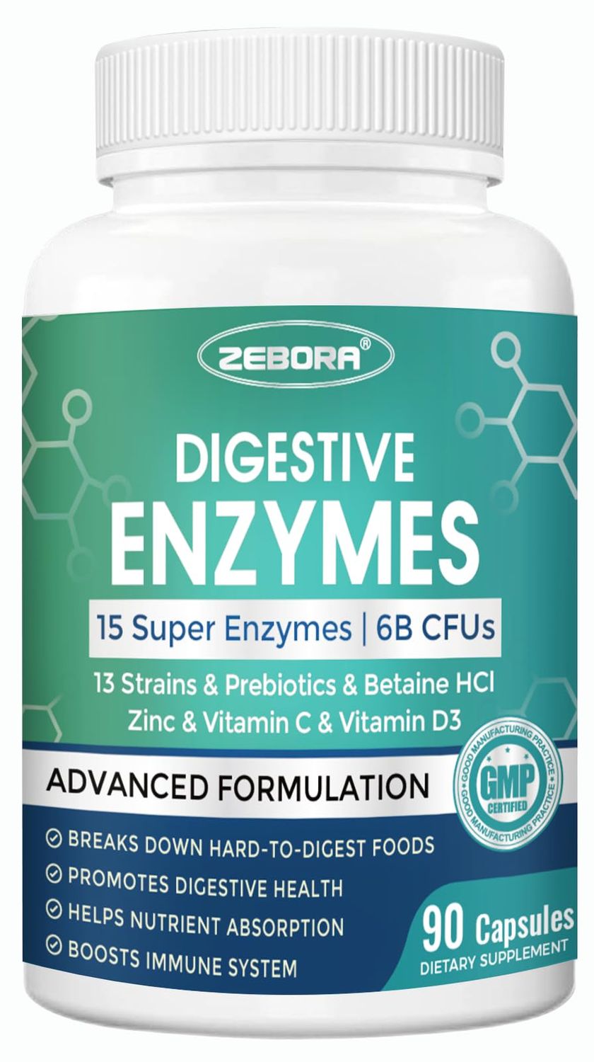 ZEBORA Digestive Enzymes for Women-Men, Digestive Enzymes with Probiotics and Prebiotics for Digestive Health, Nutrient Absorption, Immune Support and Reduce Bloating Indigestion, 45 Servings
