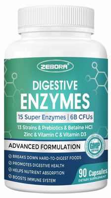 ZEBORA Digestive Enzymes for Women-Men, Digestive Enzymes with Probiotics and Prebiotics for Digestive Health, Nutrient Absorption, Immune Support and Reduce Bloating Indigestion, 45 Servings