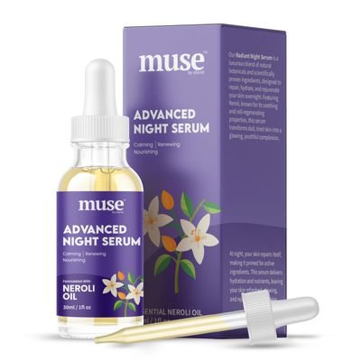 Muse by Elavi - Advanced Night Serum - 1 Squalane for Deep Hydration Skin Repair, Overnight Recovery for Fine Lines Dryness, Lightweight, Fast-Absorbing Formula - 1 oz