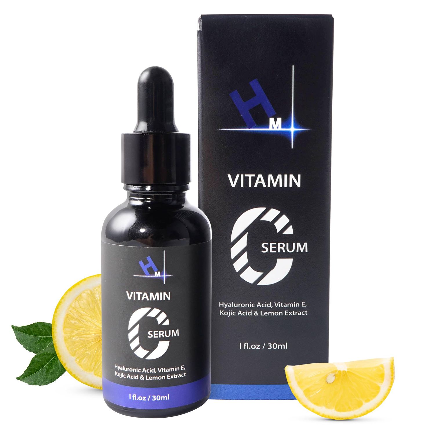 HM Vitamin C Serum with Hyaluronic Acid, Vitamin E 1 percent Kojic Acid Anti-Aging Brightening Reduces Wrinkles Enhances Skin Radiance