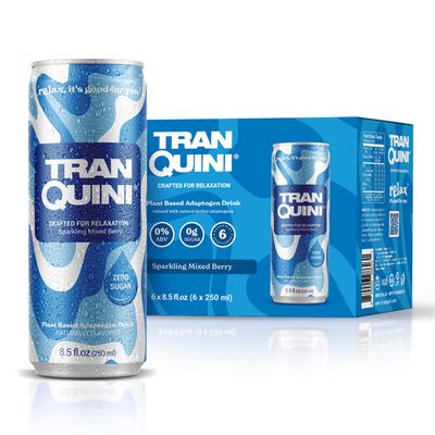 Tranquini Modern Soda With 6 Herbal Adaptogens Sparkling Stress Relief Soda Sugar Free, Non Alcoholic, Gluten Free, Vegan - 250ml Mixed Berry (6 cans)