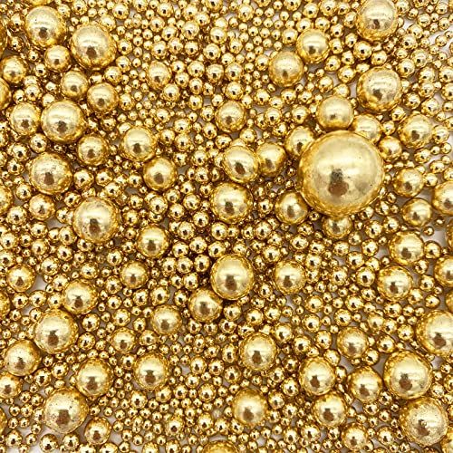 Weraru Edible Bright Gold Pearl Sugar Sprinkles Candy Mixing Size Baking Edible Cake Decorations Cupcake Toppers Cookie Decorating Celebrations Wedding Shower Party Chirstmas Supplies 120g 4.2oz