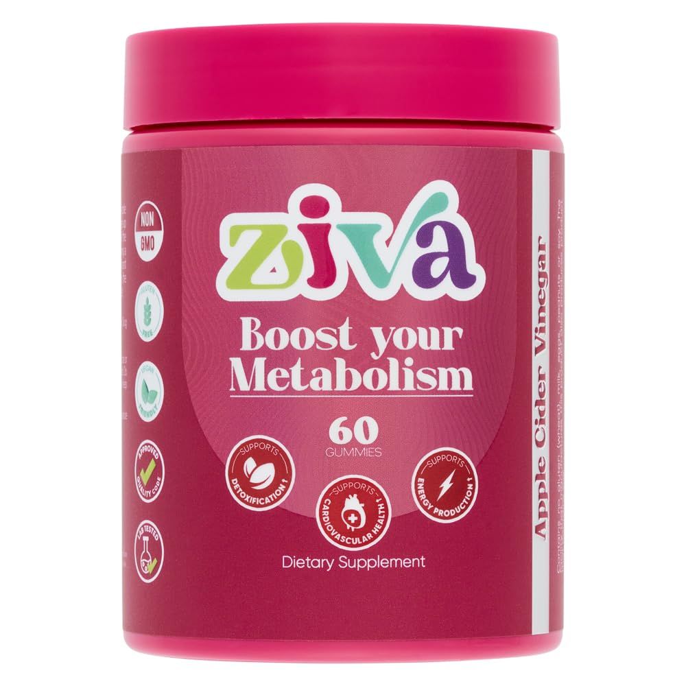 ZIVA Boost Your Metabolism Gummies - Apple Cider Vinegar Supplement for Detox, Energy Heart Health - ACV Gummies for Daily Wellness - 60 Count