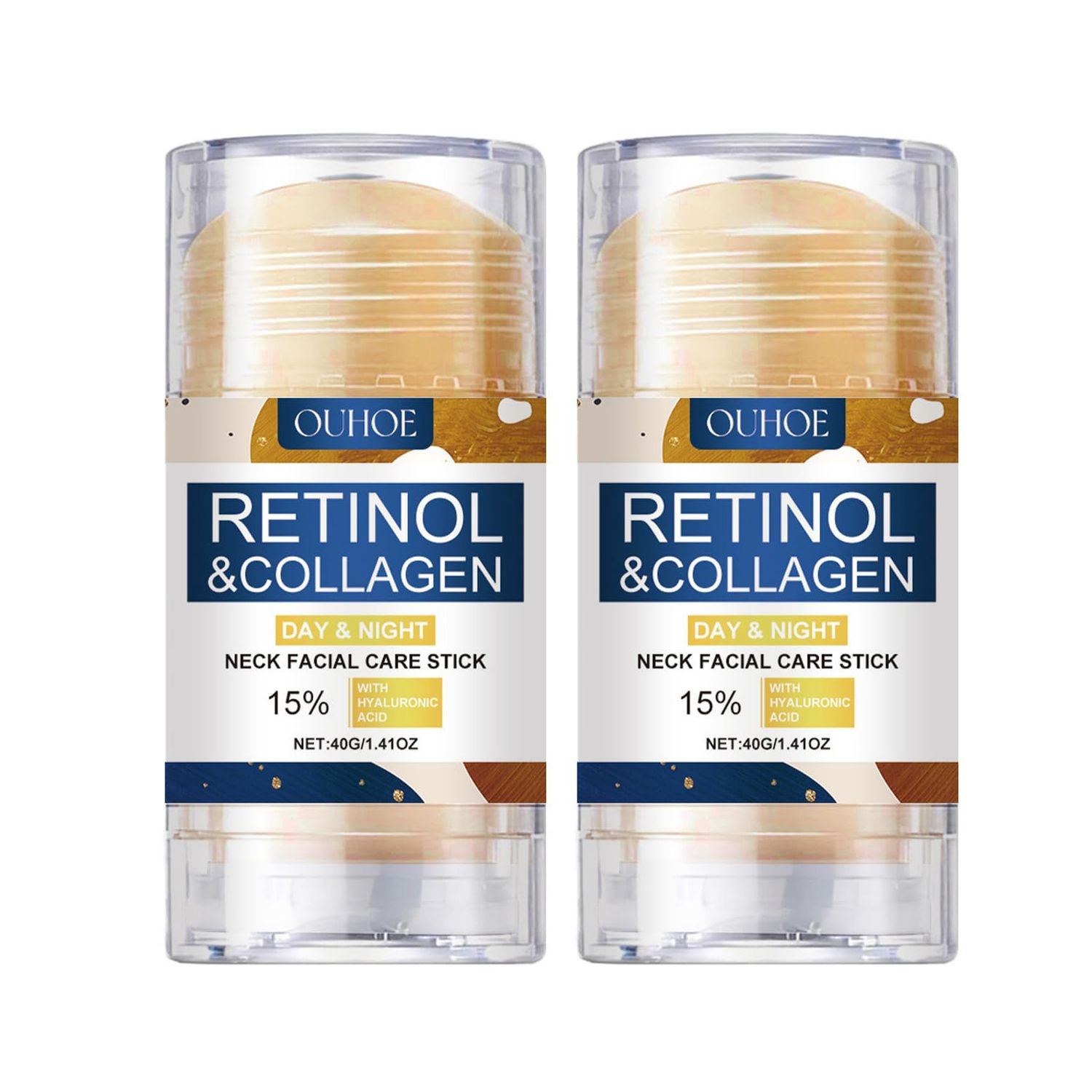 2 Pack Retinol and Collagen Cream,Day Night Neck Facial Care Stick with Hyaluronic Acid,Tightening and Firming Skin,Anti Aging Face Cream that Visibly Smoothes, Plumps Firms Complexion