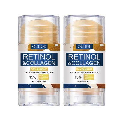 2 Pack Retinol and Collagen Cream,Day Night Neck Facial Care Stick with Hyaluronic Acid,Tightening and Firming Skin,Anti Aging Face Cream that Visibly Smoothes, Plumps Firms Complexion