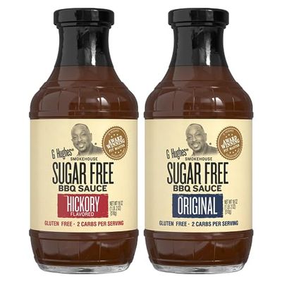 G Hughes Sugar Free BBQ Sauces, Hickory Original Sugar Free Barbecue Sauces - No Sugar BBQ Sauce, Gluten Free Barbecue Sauce - 18 oz (Pack of 2)