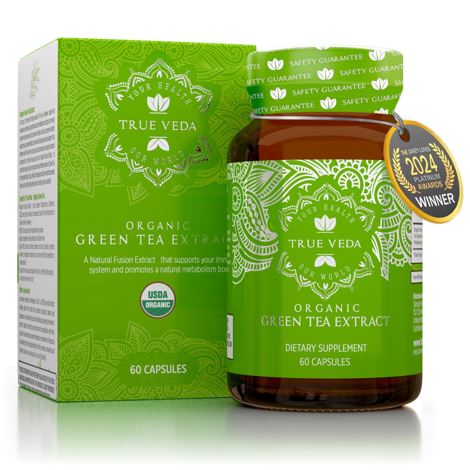 Organic Green Tea Extract Capsules - USDA Organic Certified 60 Green Tea Capsules Green Tea Pills EGCG Green Tea Extract 50 Polyphenols EGCG Supplements