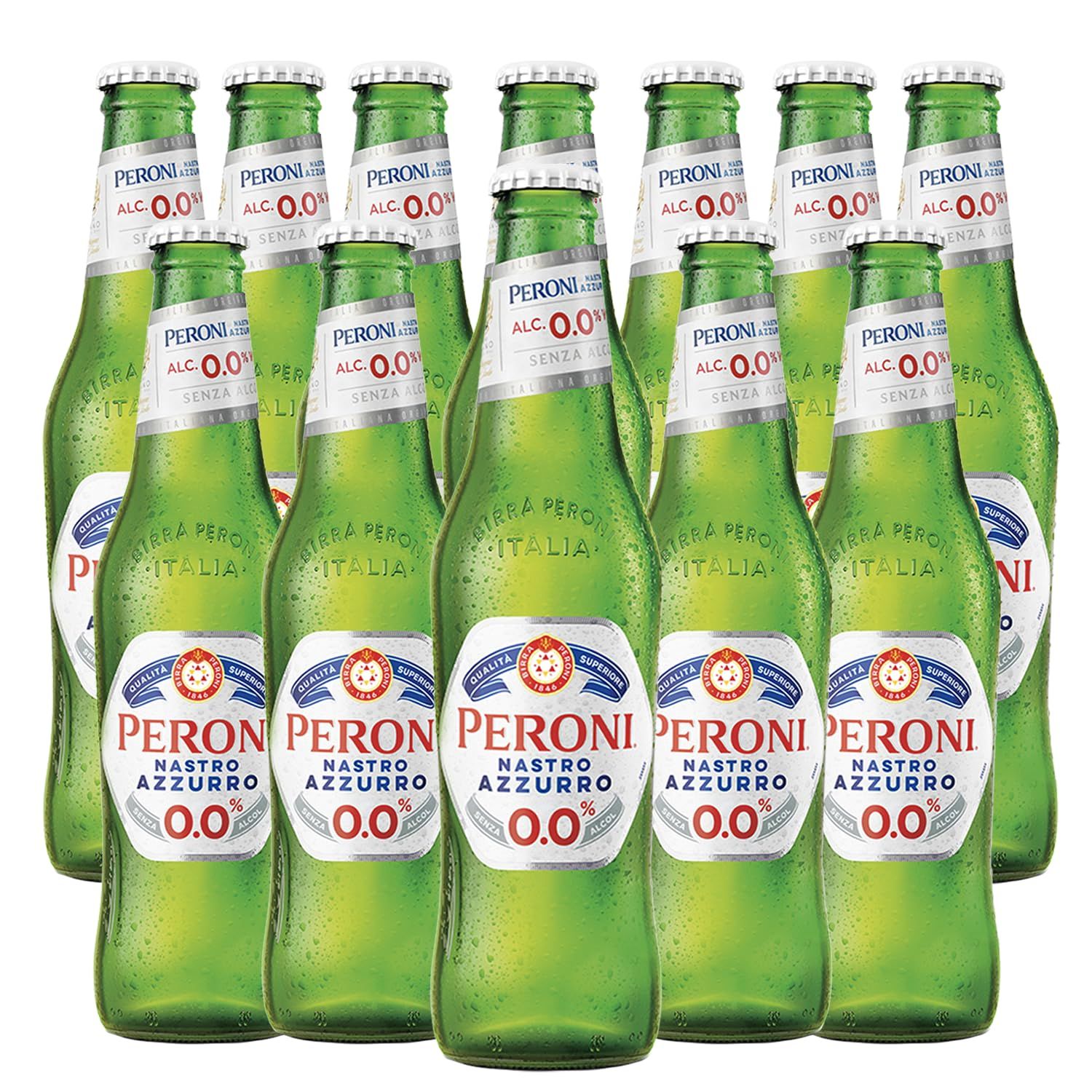 Peroni Nastro Azzurro 12 Pack 0.0 NA Beer Non-Alcoholic Lager Brew 11.2oz Bottles - Authentic Italian Taste Without Alcohol - Refreshing Zero Alcohol Beer 0g Fat, 18.5g Carbs