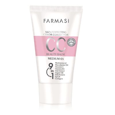 FARMASi CC Color Control Cream, Natural and Flawless Finish, Enriched Formula with Multimineral Spf 25, All-Day Hold, All Skin Types, 1.7 fl. oz, Medium