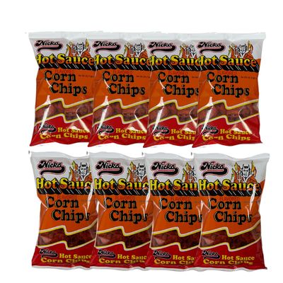 Nick&#39;s Hot Sauce Corn Chips, Spicy, 4 oz Bags, Pack of 8