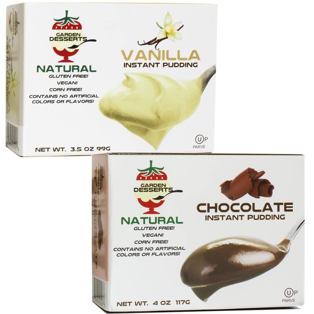 Natural Instant Pudding Mix - Delicious Chocolate Vanilla Pudding Mix by Garden Desserts - Includes 1 Chocolate 1 Vanilla. Quick Vegan Dessert, Gluten Free, Kosher 4 Oz (2 Pack, Variety)