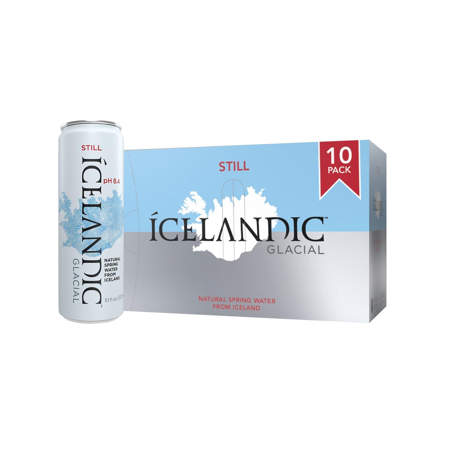 Icelandic Glacial Natural Spring Alkaline Water, 330 ml 11.1 Fl Oz Cans (Pack of 10)
