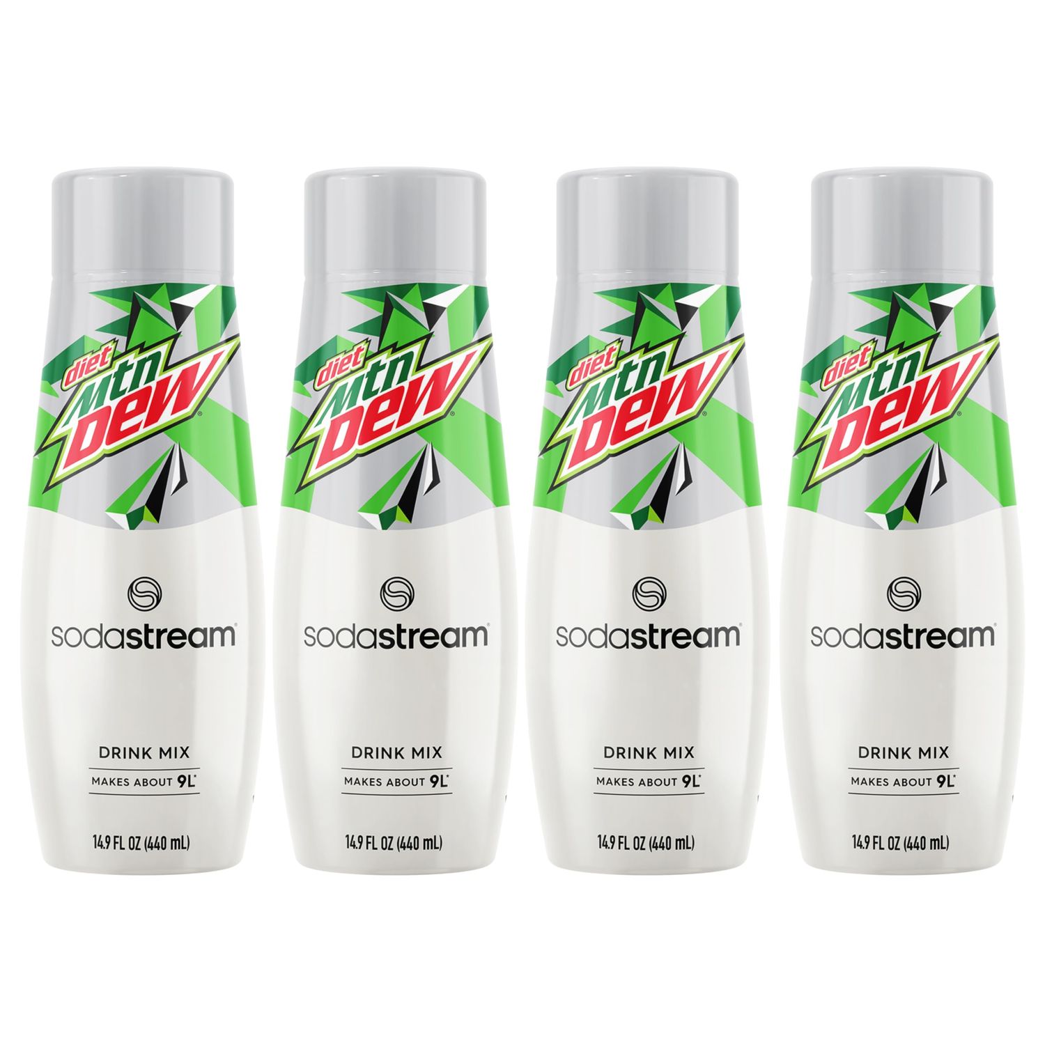 SodaStream - Diet Mountain Dew Soda Drink Mix For Sparkling Water Makers Zero Calories 51mg Caffeine per Serving Makes 96 Servings 14.9 Fl Oz, Pack of 4 Packaging may vary
