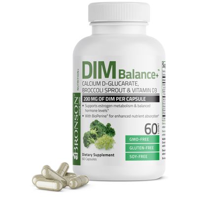 Bronson DIM Balance Calcium D-Glucarate, Broccoli Sprouts and Vitamin D3 200 MG of DIM per Capsule Supports Estrogen Metabolism and Balanced Hormone Levels Non-GMO, 60 Vegetarian Capsules