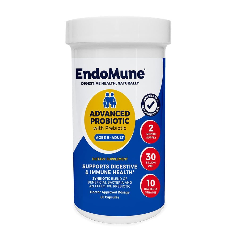 Endomune Advanced Adult Multi-Strain Probiotic Supplement with Prebiotic 10 Strains, 30 Billion CFU Physician Formulated (60-Count)