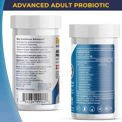 Endomune Advanced Adult Multi-Strain Probiotic Supplement with Prebiotic 10 Strains, 30 Billion CFU Physician Formulated (60-Count)