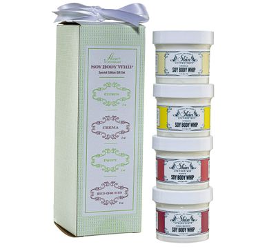Skin Apothetique Body Whip Gift Set - 4 Scented Soy Body Cream Minis (2 oz Each) in Citrus, Crema, Poppy Red Orchid - Hydrating, Formula with Vitamin C Coconut Oil - Made in USA