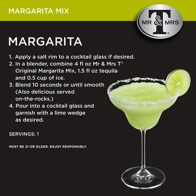 Mr Mrs T Margarita Mix, 1 L bottle (Pack of 4), Tangy Lime Blend Flavored Cocktail Mixer, Made with Cane Sugar, Perfect for Traditional Margarita and Mocktail Drinks