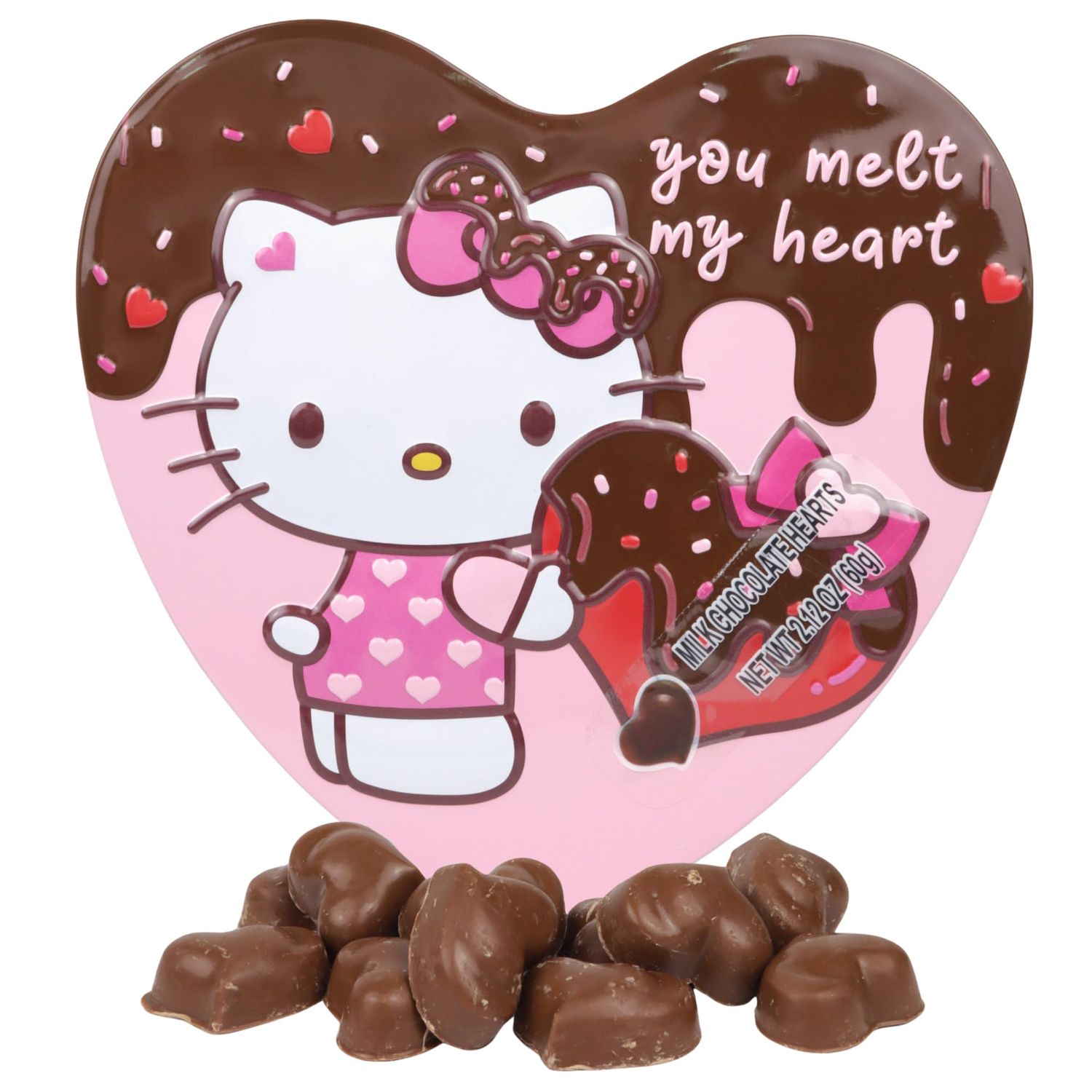 Hello Kitty Valentine s Candy Gift Tin, 10 Individually Wrapped Milk Chocolate Hearts, Reusable Container, 2.12 Ounces